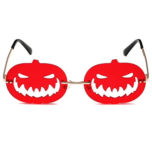 LASPOR Halloween Rimless Pumpkin Shape Sunglasses for Women Men Eyewear Trendy Party Sunglasses