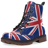Union Jack Combat Boots, British Flag Pattern, Lace-up Military Style, UK Flag Faux Vegan Leather