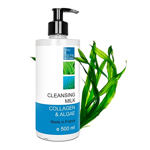 bleu & marine Bretania - Leche Limpiadora Suave de 500 ml | Con Colágeno y Algas Marinas | Para Todo Tipo de Pieles | Hidratante y Tonificante | Sin Parabenos, Hipoalergénico, Blanco