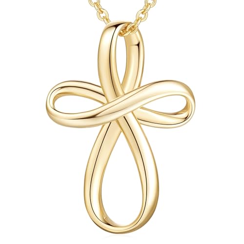 Cross Necklace 14K Gold Cross Necklaces for Women Twisted Gold Chain Necklace for Womens Pendant Necklaces 24mm