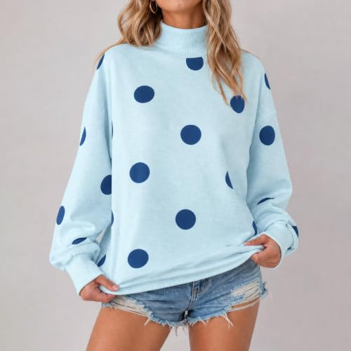 Mock Neck Sweatshirt Womens Oversized Polka Dot Long Sleeve Cute Pullovers - image 2