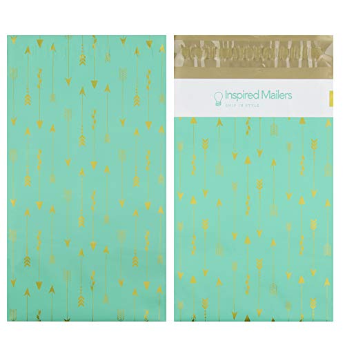 Image of Inspired Mailers - Poly Mailers 6x9 - Tribal Arrows Deluxe (Seafoam /Gold) - Choose from 6x9, 10x13 and 14.5x19 Sizes - 3.15mil Unpadded (6x9, 100 Pack)