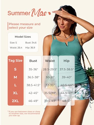 Image of Summer Mae Tankini Swimsuits for Women 2026 Bathing Suits Top Ruched Two Piece Tummy Control V-Wire Modest Swim Suits Monstera Leaf L