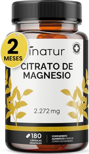Citrato de Magnesio 2272 mg – 180 Cápsulas con 375 mg de Magnesio Puro | Magnesio para Cansancio, Músculos y Energía | Inatur