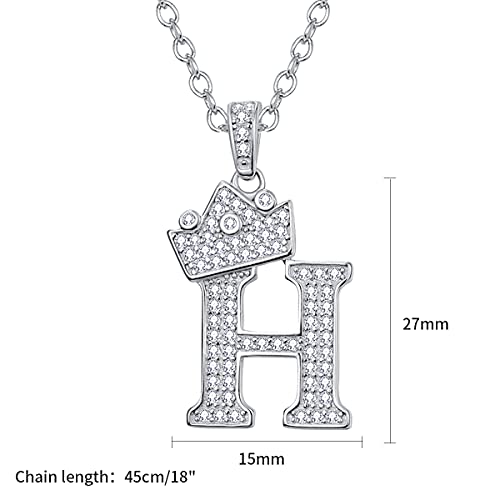 Jiarui 925 Sterling Silver Initial Letter A-Z Pendant White Gold Plated Crown Initial Pendant Necklace For Women With Micro Pave Setting Cubic Zirconia Cable Chain 18"+2" Adjustable #TOP5