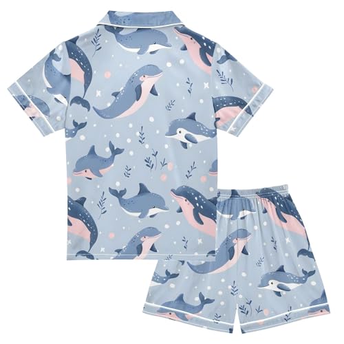 ALAZA Hipster Whale Leaf Satin Pajamas Set Short Sleeve Button Down Sleepwear Summer Pjs 2 Piece2