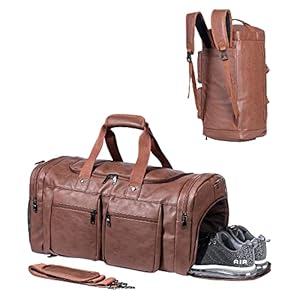 Duffel Backpack with Shoe Pouch, Waterproof Sports Duffel Bags Gym Bag Backpack Overnight Bag Carry on Bag Weekender Bag for Men Women-Brown