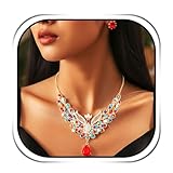 Sixexey Rhinestone Peacock Jewelry Set Bridal Wedding Necklace Earrings Gold Neck Jewelry Prom Costume Jewelry Sets for Women (Colorful Crystal)