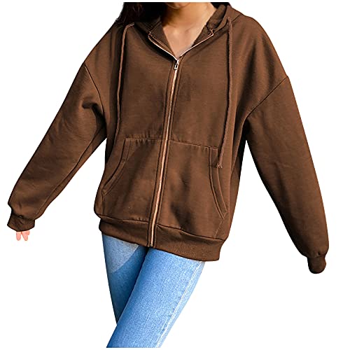 DOPRISIC Women Zip Up Y2K Hoodie Fall Oversized Sweatshirts Casual