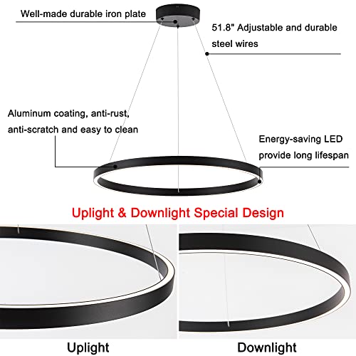 WELAKI Modern Led Chandelier, 1 Ring Contemporary Led Chandelier Circular Pendant Light, Black Dimmable Hanging Ceiling Light Fixture for Living Room Dining Room Bedroom Kitchen by WELAKI - Image 3