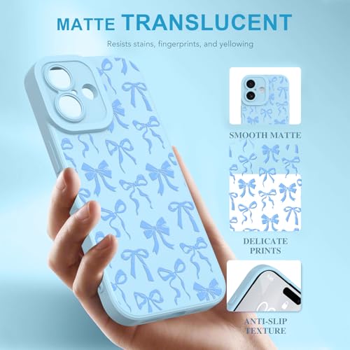 Image of Designed for iPhone 17 Case, Cute Bowknot Bow Tie Pattern Liquid Silicone Phone Case, Slim Soft TPU Protective Cover for Women Girls, Light Blue