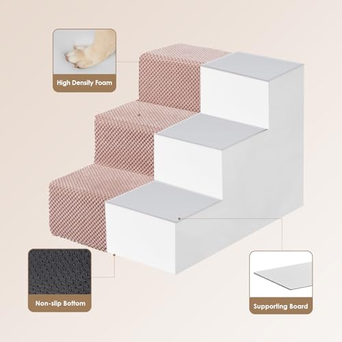 Image of EHEYCIGA Dog Stairs for Small Dogs 13.5 inch H, 3-Step Dog Steps for Couch Sofa and Chair, Pet Steps for Medium Cats, Non-Slip Balanced Pet Ramp Indoor, Pink