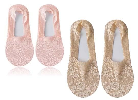 Womens 2 Pairs No Show Low Cut Cotton Lace Non Slip Socks_Free Size-image-10