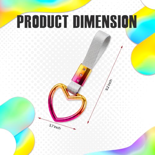 Image of 2PCS Heart Shaped Car Handle Straps, Rear Bumper Warning Keychain Ring for Car Exterior Accessories (Chrome Rainbow Heart - White)
