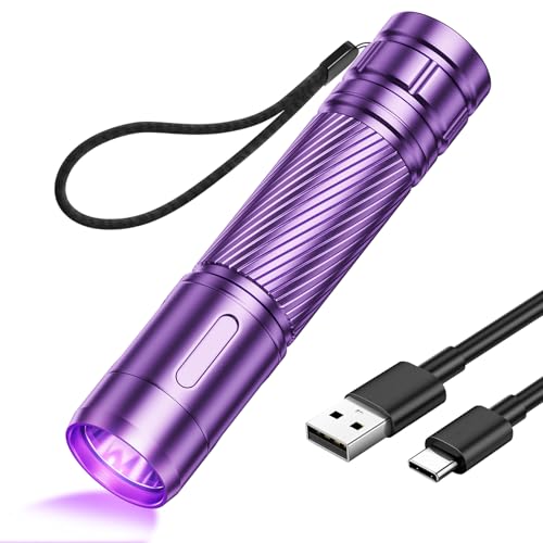 GEARLITE LED Wiederaufladbar UV Schwarzlicht Taschenlampe, Leicht Mini UV Lampe Ultraviolettes Licht mit 395nm Robust Wasserfest für Bernsteinsuche...