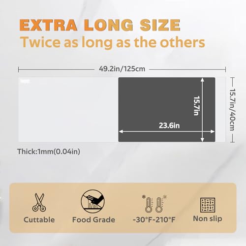 Foepoge 125 × 40cm Extra Long Silicone Mat for Kitchen Worktop Protector Non Stick Heat Resistant Silicone Countertop Protector - Image 2