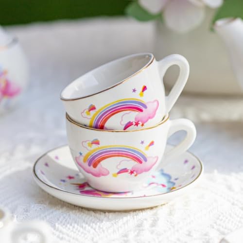 Image of TUZT Porcelain Tea Party Set for Little Girls Kids Toddlers, 13Pcs Unicorn Tea Set - Teapot & Cup & Saucer & Suitcase,Pretend Play Toys Kitchen Set - Christmas Birthday Gift for Girls