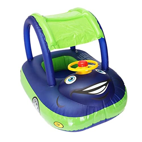 Image of Baby Pool Float with Canopy Summer Steering Wheel Sunshade Swim Ring Car Inflatable Toys Infants Float Seat Boat for Kids Toddlers
