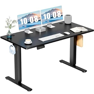 DUMOS 55 Inch Electric Standing Desk Height Adjustable, Sit to Stand Computer Workstations Large Work PC Table Home Office Writing Gaming Desks with Memory Presets for Walking Pad, Bedroom, Black