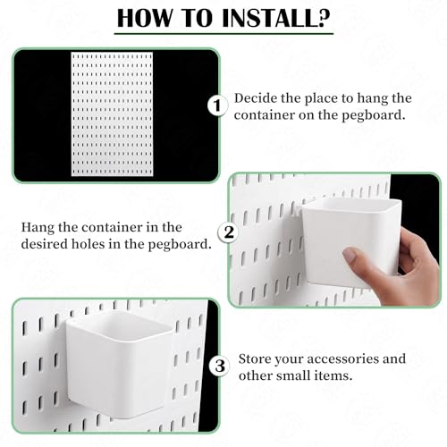 Image of ABOUT SPACE Peg Board Accessories Container for DIY Tools, Stationeries for Home Office Spoon, Knife Kitchen Storage and Display Bathroom Hook (White - L 7.7 x B 9 x H 8 cm)
