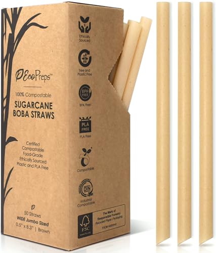 Pitillos biodegradables jumbo de caña de azúcar EcoPreps 50 pcs miniatura 1