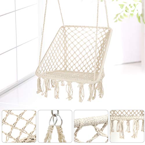 CCTRO Hammock Chair Macrame Swing,Boho Style Rattan Chair Hanging Macrame Hammock Swing Chairs for Indoor/Outdoor Home Patio Porch Yard Garden Deck,265 Pound Capacity (S Beige) - Thumbnail 6