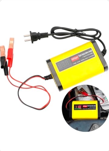 Generic Full Automatic Car Battery Charger Digital LCD Display 2A Fast Charging 3 Stages Lead Acid AGM Gel Battery-Chargers, Yellow
