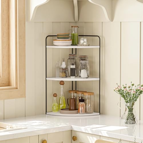 Image of Forest Angle Bathroom Counter Organizer,Countertop Organizer,Vanity Organizers,Bathroom Storage,Bathroom Sink Caddy,Counter Shelf,Corner Counter,Corner Shelves(Black-White Marble)
