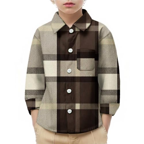 Toddler Kids Flannel Shirts Button Up Plaid Shirt Jacket Fall Long Sleeve Collared Top School Uniform 6 Months-8Y