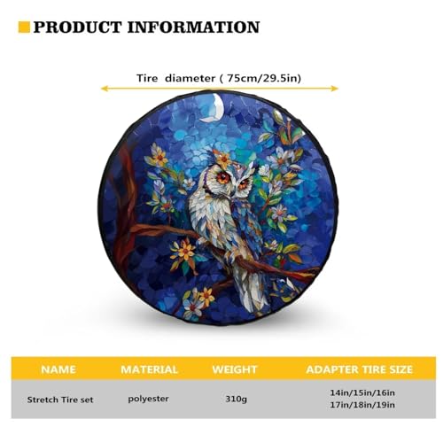 Image of Pensura Spare Tire Cover Aesthetic Floral Moon Owl Printed Wheel Tire Cover Waterproof Sun Protection Universal Fit for Trailers SUV Truck Camper Travel 14-19Inch