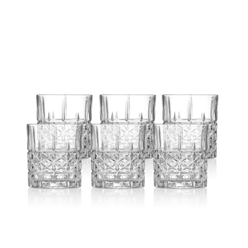 klink LONDON Camden Crystal Glass Tumblers Set of 6 Lead-Free Crystal Whisky & Cocktail Glasses 350ml Cross-Cut Geometric Drinking Glasses Dishwasher Safe