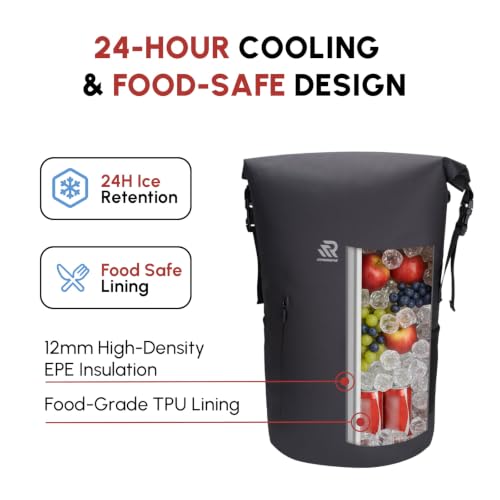 Image of Premium Roll Top Closure Cooler Backpack | Kayaking Beach Paddle Boarding Watersports, 24 Hours Insulated Leak Proof Zipperless Soft Cooler for Men for Fishing