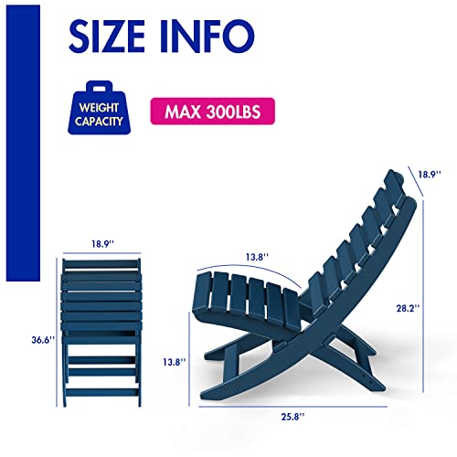 Briopaws Outdoor Folding Adirondack Chair, Weather Resistant Portable Fire Pit Chairs, Hdpe Plastic Camping Chair For Beach Poolside Fishing Campfire Patio Garden Indoor Lawn, Support 350 Lbs, Blue #TOP2