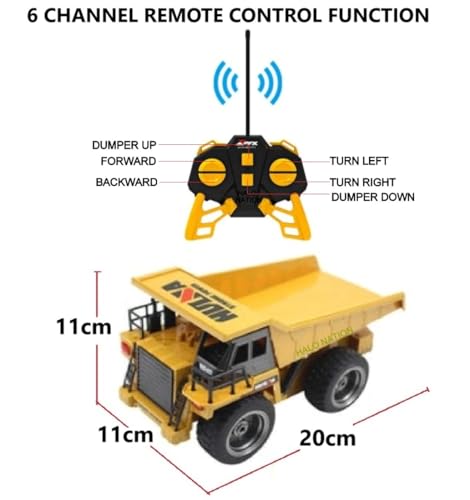 Image of HALO NATION 6 Channel Remote Control Dumper Truck with 27MHz Remote Rechargable RC Dump Truck with Rechargeable Battery,5 Years and above,yellow,black