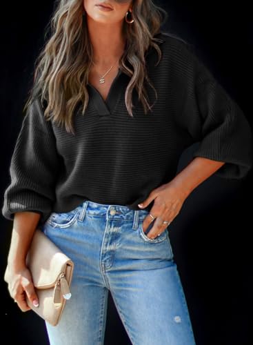 Dokotoo Women's Sweater Long Sleeve Polo V Neck Knitted Pullover 2023 Casual Fashion Sweater Tops2