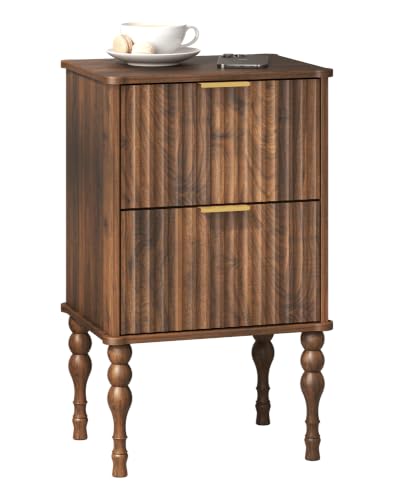 Image of Veegle Wooden Nightstand with 2 Drawers Dark Brown