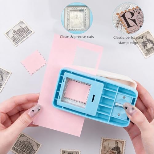 Image of Serplex Postage Stamp Hole Punch (NOT Included Scrap Papers), 1X0.8inch Rectangular Postage Stamp Puncher, Stamppunches for Paper Crafts Lever Craft Cutter Hole Puncher for Scrapbooking Journaling