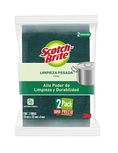 Baño, Home 3M Scotch-Brite 2 Pack Fibra Verde, Tamaño Grande, Color Verde