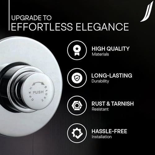 Image of Jaquar Metropole Flush Valve Regular 40mm (Concealed Body) with Exposed Shut-Off Provision & Round Flange - Durable Brass Construction, Easy Installation - Chrome