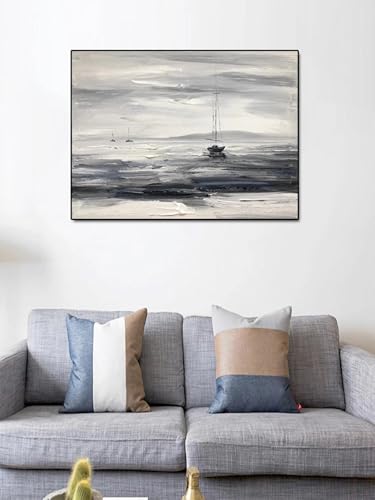 Peinture au couteau salon pour une deco moderne de bateau abstrait 50x70cm - 5