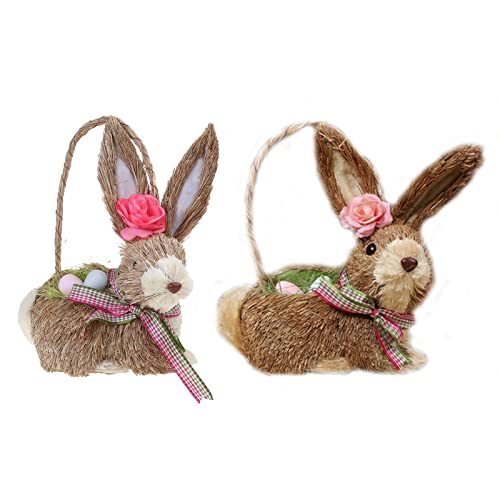 Ljmyy Figuras de paja artificial para Pascua, adornos de escritorio tejidos