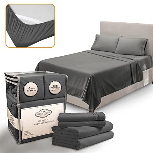 Abeero Home King Size Sheets Set Cooling - Luxury Hotel Sheet - Soft Bed Sheet with Elastic Corner Straps - Deep Pockets Microfiber Bedsheet - Bedding Sheets & Pillowcases - 4 Piece (King Gray)