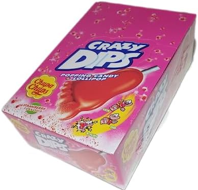 Chupa Chups Crazy Dips Strawberry Popping Candy Lollipop 24 Pack