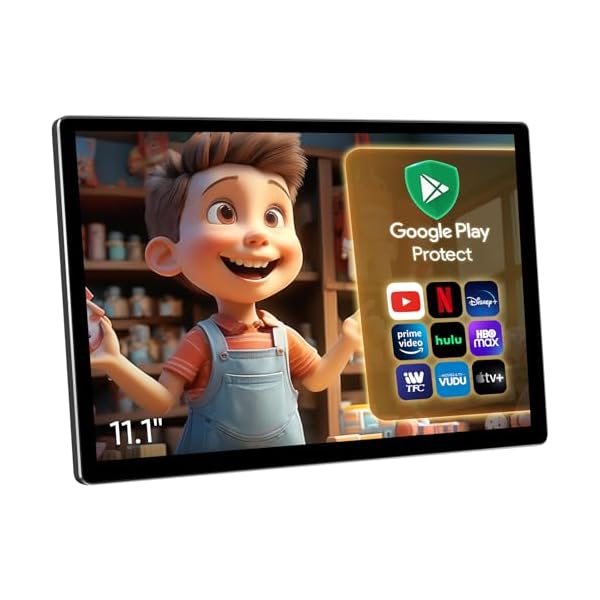 11.1-inch 2K QLED Touch Screen Android 14 Portable Car TV, Car Rear Seat Headrest Monitor Multi-Medias Video Player, Support Phone Mirror Link WiFi Bluetooth, HDMI/RCA Input 2G+32GB