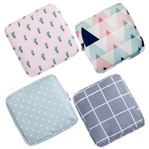 CALLARON 4pcs Napkin Storage Bag Washable Organizer for Menstrual Pads Cloth Pouches for Travel Office and Everyday Use Cactus Check