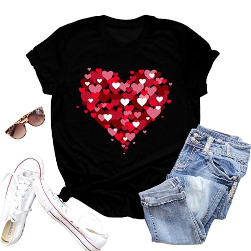 Image of Valentines Shirts for Women Valentine Love Heart Printed Graphic Tshirt Cute Girls Casual Top
