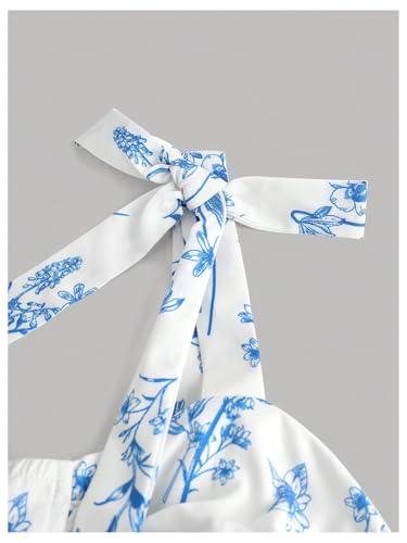 OYOANGLE Girl's Boho Floral Print Criss Cross Ruffle A Line Dress Ruched Vacation Holiday Sundress4