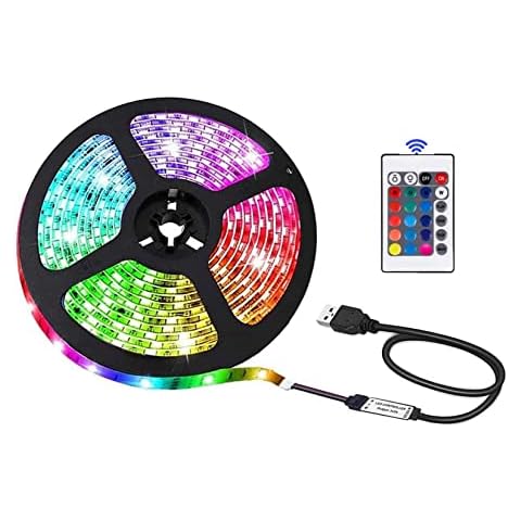 Strip Lights RGB USB Powered: 1m LED TV Backlight Colourful RGB 5050 with Remote Control 16 Colour Changing Adjustable Brightness IP65 Waterproof Lighting Decor DIY PC Monitor Computer Gaming Screen Cover