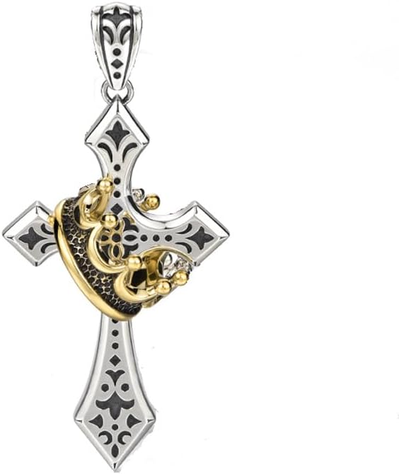 Vintage Unique Cross Necklace Thai Silver Chain Cross Crown Pendant Necklace for Men 14K Gold Plated Goth Gothic Punk Necklaces Christian Jewelry Antique Jesus Necklace Gift - Image 5