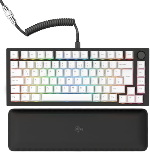 GLORIOUS Gaming GMMK PRO 75% – modułowa gamingowa klawiatura mechaniczna, TKL, obudowa 1,5 kg, konfigurowalna, skręcony Kabel, oparcie nadgarstka, klawisze White PBT, niemiecki układ QWERTZ - Czarny